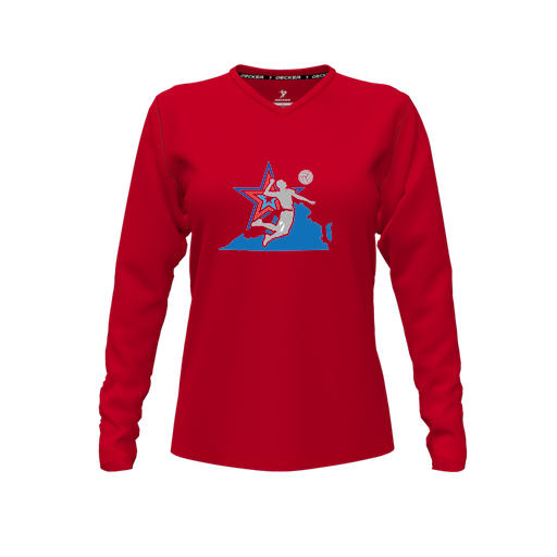 [FTLVCFRD-FYXS-LOGO1] Comfort T-Shirt (Female Youth XS, Red, V Neck, Logo 1, Long Sleeve)