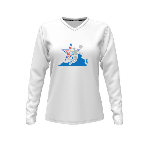 [CUS-DFW-TEES-PER-VNK-LSL-WHT-FYXS-LOGO1] Performance T-Shirt (Female Youth XS, White, V Neck, Logo 1, Long Sleeve)