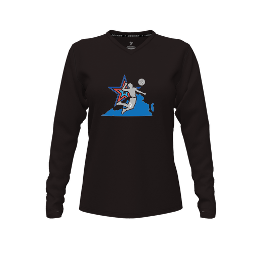 [FTLVPTBK-FYXS-LOGO1] Decker Performance T-Shirt (Female Youth XS, Black, V Neck, Logo 1, Long Sleeve)