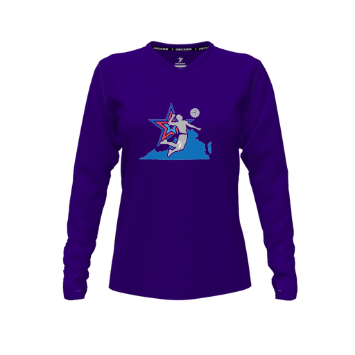 [FTLVPTPP-FYXS-LOGO1] Decker Performance T-Shirt (Female Youth XS, Purple, V Neck, Logo 1, Long Sleeve)