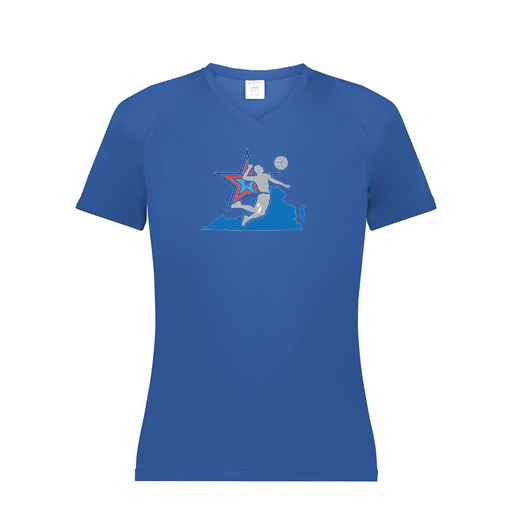 [2792.060.XS-LOGO1] Ladies Smooth Sport V-Neck T-Shirt (Female Adult XS, Royal, Logo 1)